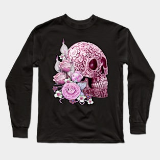 Pink Floral Pink Flowers Sugar Skull Long Sleeve T-Shirt